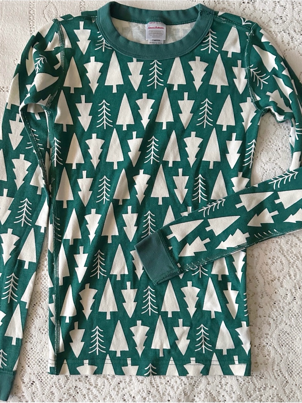 Hanna Andersson Size XL 14-16 Kids Pajama Top Winter Green Holiday Print 160 cm